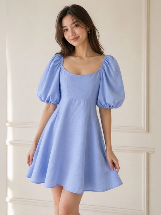 Dresses & Skirts - Boohoo puff sleeve,  square neck skater mini dress